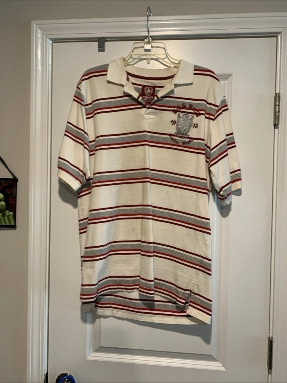 Ecko Unltd. Men’s Large Striped Polo Shirt Y2K Red White Gray Hip Hop Streetwear
